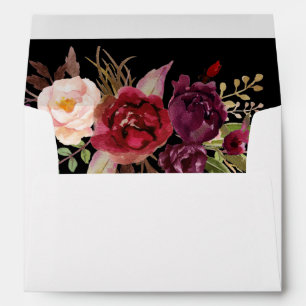 Burgundy Marsala & Blush Floral Black Envelope