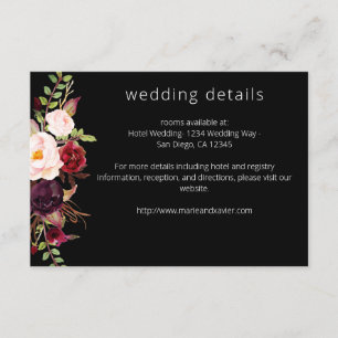 Burgundy Marsala & Blush Floral Details - Black Enclosure Card