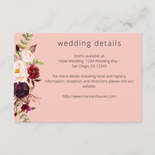 Burgundy Marsala & Blush Floral Details - Pink 2 Enclosure Card (Front)