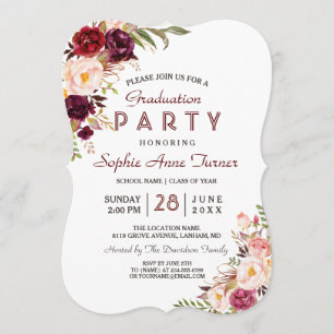 Burgundy Marsala Blush Floral Graduation Party Invitation