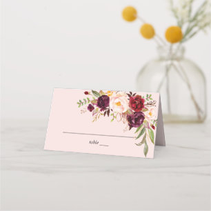 Burgundy Marsala & Blush Floral - Pink Place Card