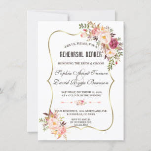 Burgundy Marsala Blush Floral Rehearsal Dinner Invitation