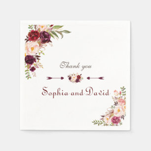 Burgundy Marsala Blush Floral Wedding Napkin