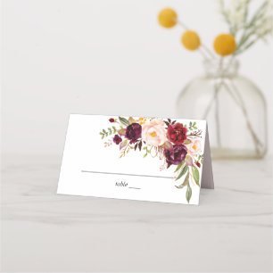 Burgundy Marsala & Blush Floral - White Place Card