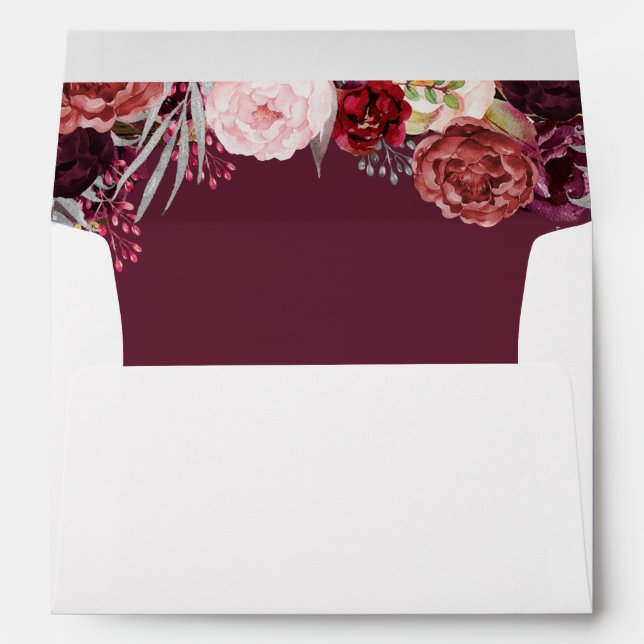 Burgundy Marsala Blush Peony Wedding Envelopes (Back (Bottom))