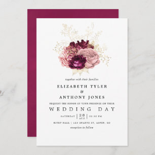 Burgundy - Marsala Blush Pink and Gold Wedding Invitation