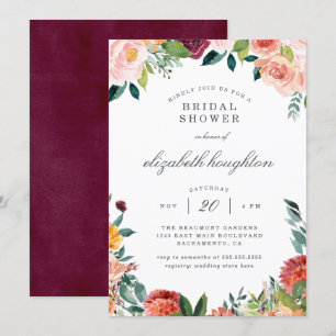 Burgundy Marsala Blush Pink Floral Bridal Shower Invitation