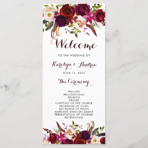 Burgundy Marsala Bohemian Floral Wedding Program Programme