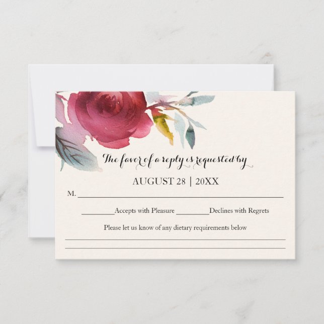 Burgundy Marsala Boho Floral Wedding RSVP (Front)