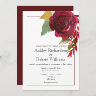 Burgundy Marsala Deep Red Rose Wedding Invitation