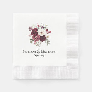 Burgundy Marsala Elegant Fall Floral Wedding Napkin