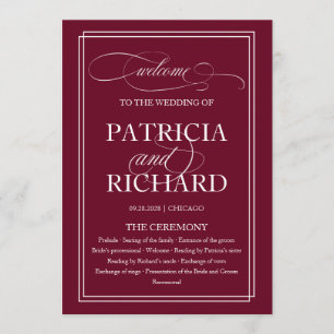 Burgundy Marsala Elegant Wedding Ceremony Program Programme