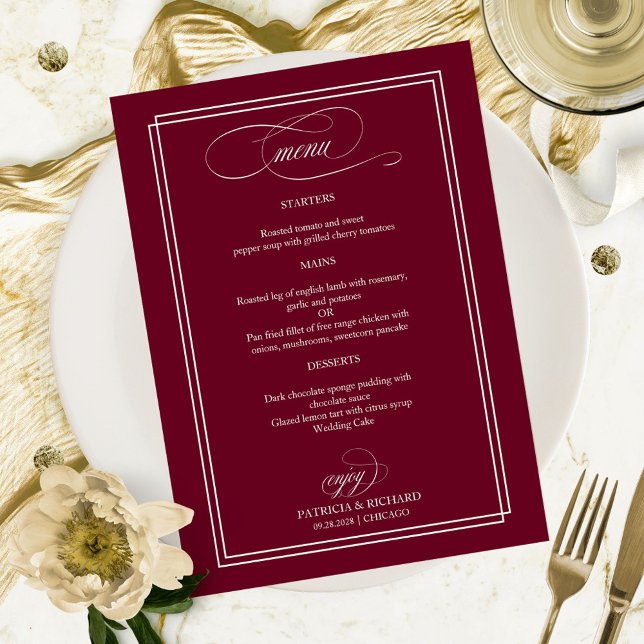 Burgundy Marsala Elegant Wedding Menu (Creator Uploaded)