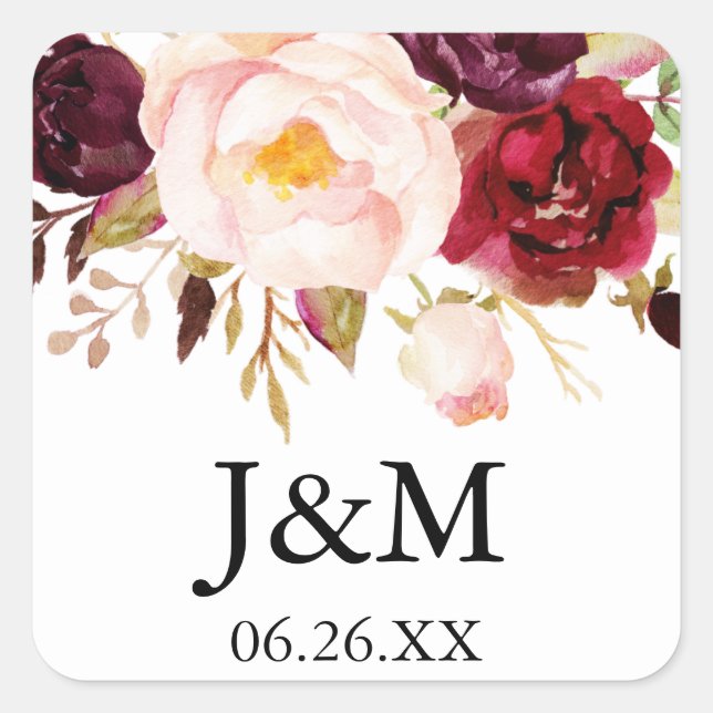 Burgundy Marsala Envelope Seals - Favour Stickers (Front)