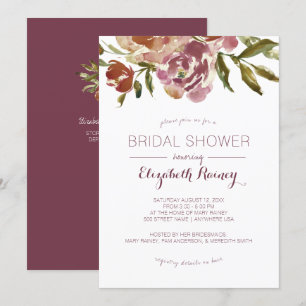 Burgundy Marsala Fall Floral Bridal Shower Invitation