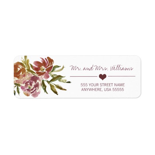 Burgundy Marsala Fall Floral Wedding Label Return Address Label