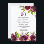 Burgundy Marsala Floral 90th Birthday Invite<br><div class="desc">Burgundy Marsala Floral 90th Birthday Invite

See matching collection in niche and nest store

Beautiful elegant burgundy flowers. Hand painted watercolor perfect for your birthday party invitation</div>