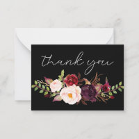 Burgundy Marsala Floral -All Black Small Thank You