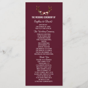 Burgundy Marsala Floral Antlers Wedding Programme