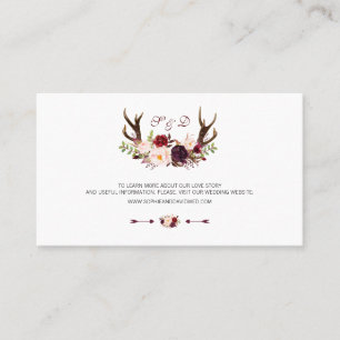 Burgundy Marsala Floral Antlers Wedding Website Business Card