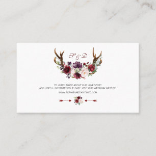 Burgundy Marsala Floral Antlers Wedding Website Business Card