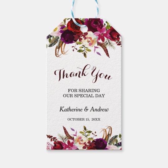 burgundy marsala floral autumn wedding thank you gift tags christmas tree with pink decorations