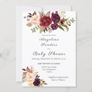 Burgundy Marsala Floral Baby Shower Invitation