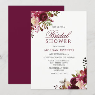 Burgundy Marsala Floral Bridal Shower Invitation