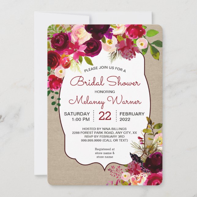 Burgundy Marsala Floral Bridal Shower invite (Front)