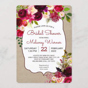 Burgundy Marsala Floral Bridal Shower invite