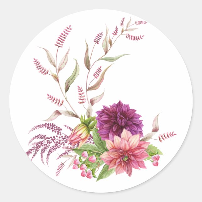Burgundy - Marsala Floral Classic Round Sticker (Front)
