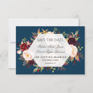 Burgundy Marsala Floral Geometric Save The Date