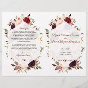 Burgundy Marsala Floral Geometric Wedding Program