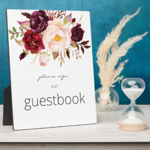 Burgundy Marsala Floral Guestbook Sign White Plaque