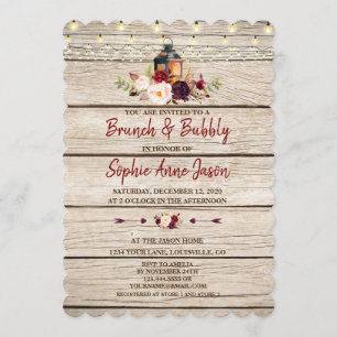 Burgundy Marsala Floral Lantern Brunch & Bubbly Invitation