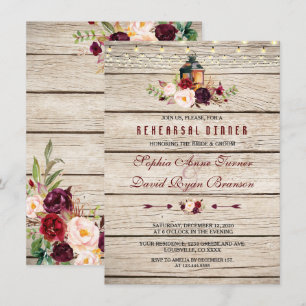 Burgundy Marsala Floral Lantern Rehearsal Dinner Invitation