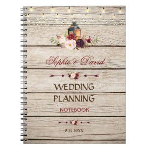 Burgundy Marsala Floral Lantern Wedding Planner Notebook