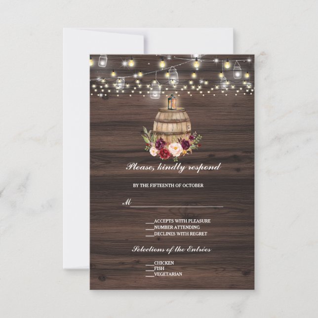 Burgundy Marsala Floral Lantern Wedding RSVP (Front)