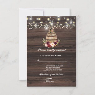 Burgundy Marsala Floral Lantern Wedding RSVP Card