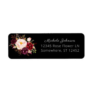 Burgundy Marsala Floral Return Address 2 Black