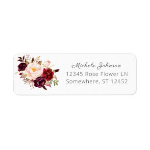 Burgundy Marsala Floral Return Address 2 White
