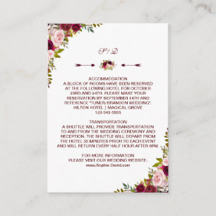 Burgundy Marsala Floral Wedding Details - Info Enclosure Card