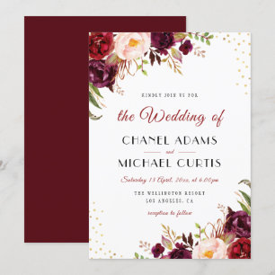 burgundy marsala floral wedding invitation