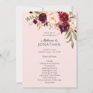 Burgundy Marsala Floral Wedding Program Pink V2 Invitation