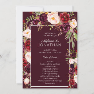Burgundy Marsala Floral Wedding Program V3 Invitation