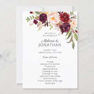Burgundy Marsala Floral Wedding Program White V2 Invitation