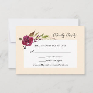 Burgundy Marsala Floral Wedding RSVP Card