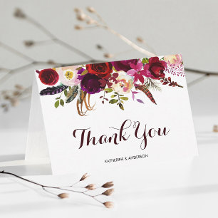 Burgundy Marsala Floral Wedding Thank You Card