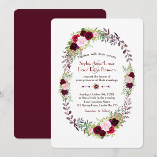 Burgundy Marsala Floral Wreath Wedding Invitation
