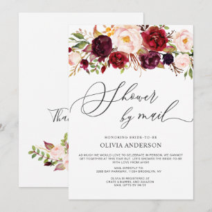 Burgundy Marsala Flowers Bridal Shower by Mail Invitation